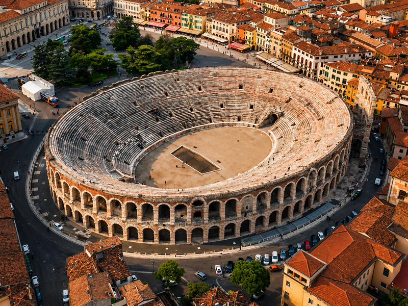 Era il 10 agosto 1913. La notte era calda, il cielo sopra Verona pieno di stelle, e l’Arena era stracolma come non lo era da secoli. In platea e sulle gradinate si mescolavano veronesi e stranieri arrivati da ogni parte d’Europa e d’America. Tra il pubblico c’erano Giacomo Puccini, Pietro Mascagni, Arrigo Boito. E, in disparte, un giovane scrittore ceco di trentuno anni che prendeva appunti: Franz Kafka.

Sul palco, tra scenografie monumentali con colonne egizie alte quanto le arcate romane, andava in scena l’Aida di Giuseppe Verdi. Era la prima opera lirica mai rappresentata nell’anfiteatro. Fu un successo clamoroso. I giornali dell’indomani scrissero di “un delirante entusiasmo di una folla cosmopolita”. E quella notte, quasi per caso, nacque la più grande stagione lirica all’aperto del mondo.

Ma l’Arena era lì da quasi duemila anni. E la sua storia, prima di arrivare a quella notte d’agosto, era stata tutt’altro che romantica.